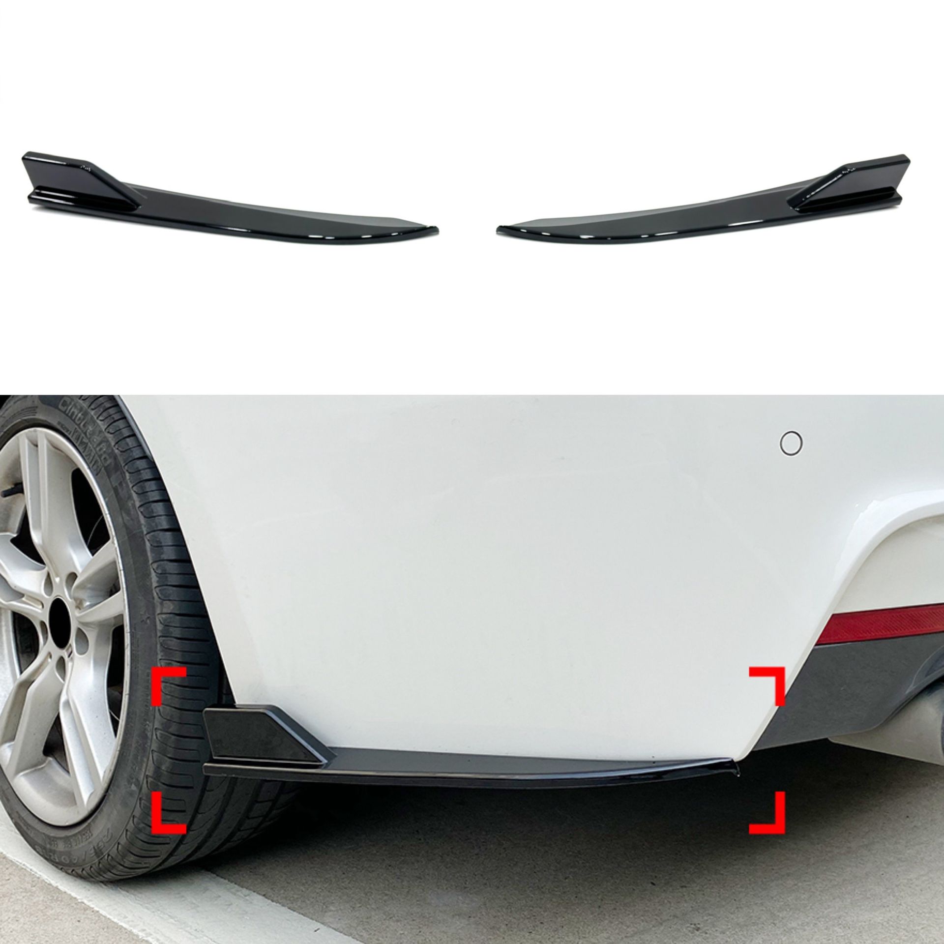 Леза куточки заднього бампера M-Performance BMW 3 series F30 2012-2018 2шт. чорний глянець