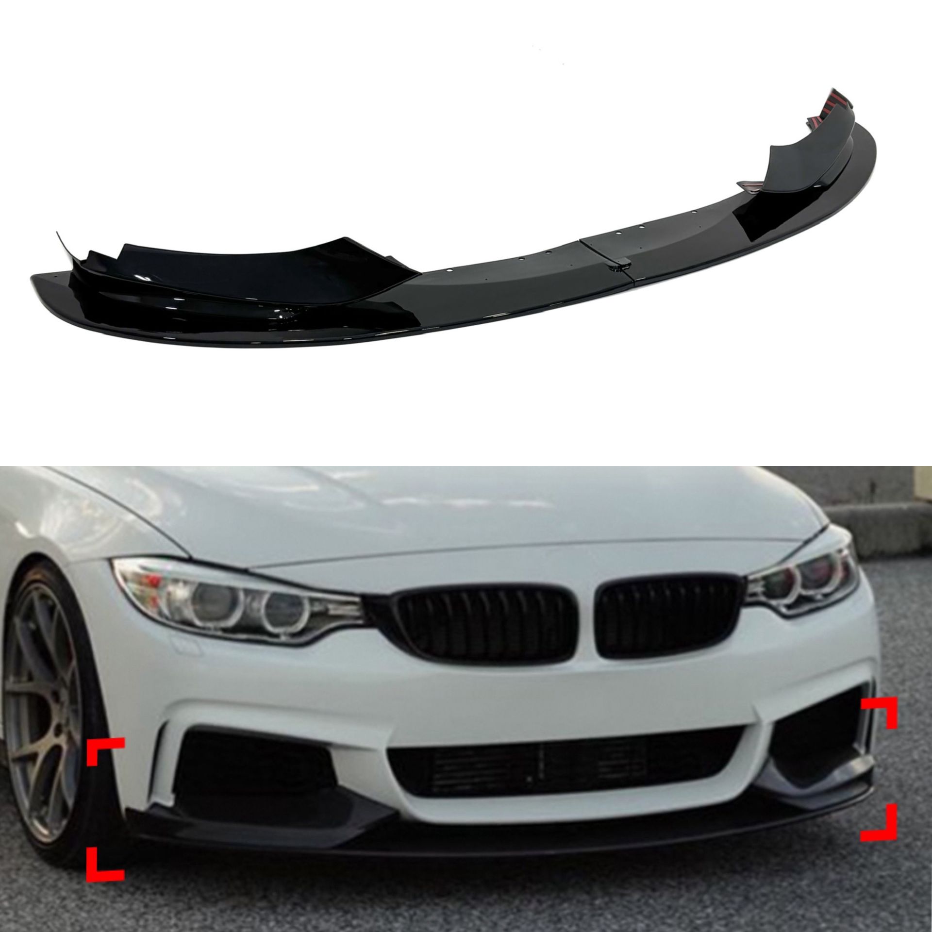 Спідниця переднього бампера M performance BMW 4 series F32 F33 F36 2013-2020 ABS пластик, чорний глянець