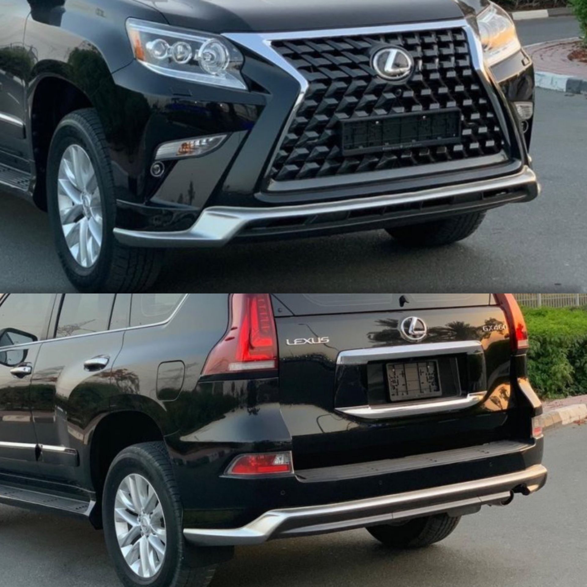 Комплект обвісу Lexus GX 460 2014-2021 сірий колір (спідниці передня та задня, хром молдінг)