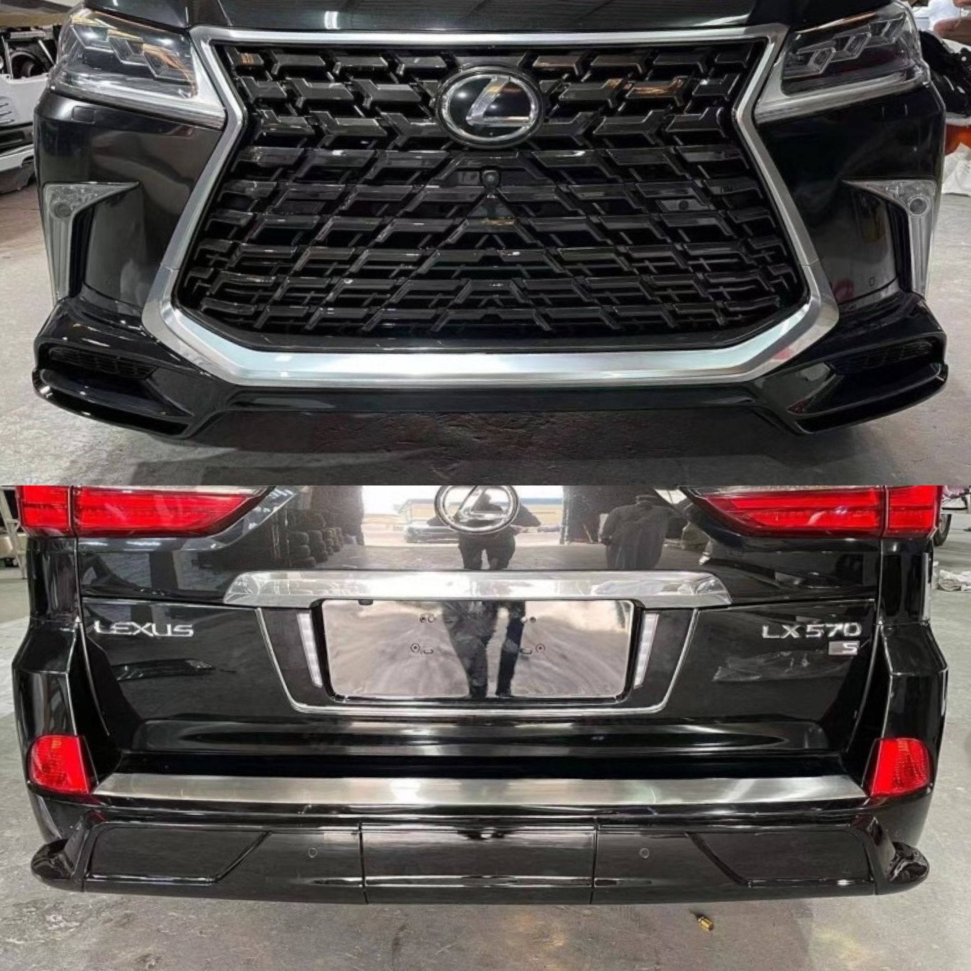 Комплект обвісу Lexus LX570 2015-2022 стиль 2021 (спідниця передня та задня, решітка) КОЛІР ЧОРНИЙ 218