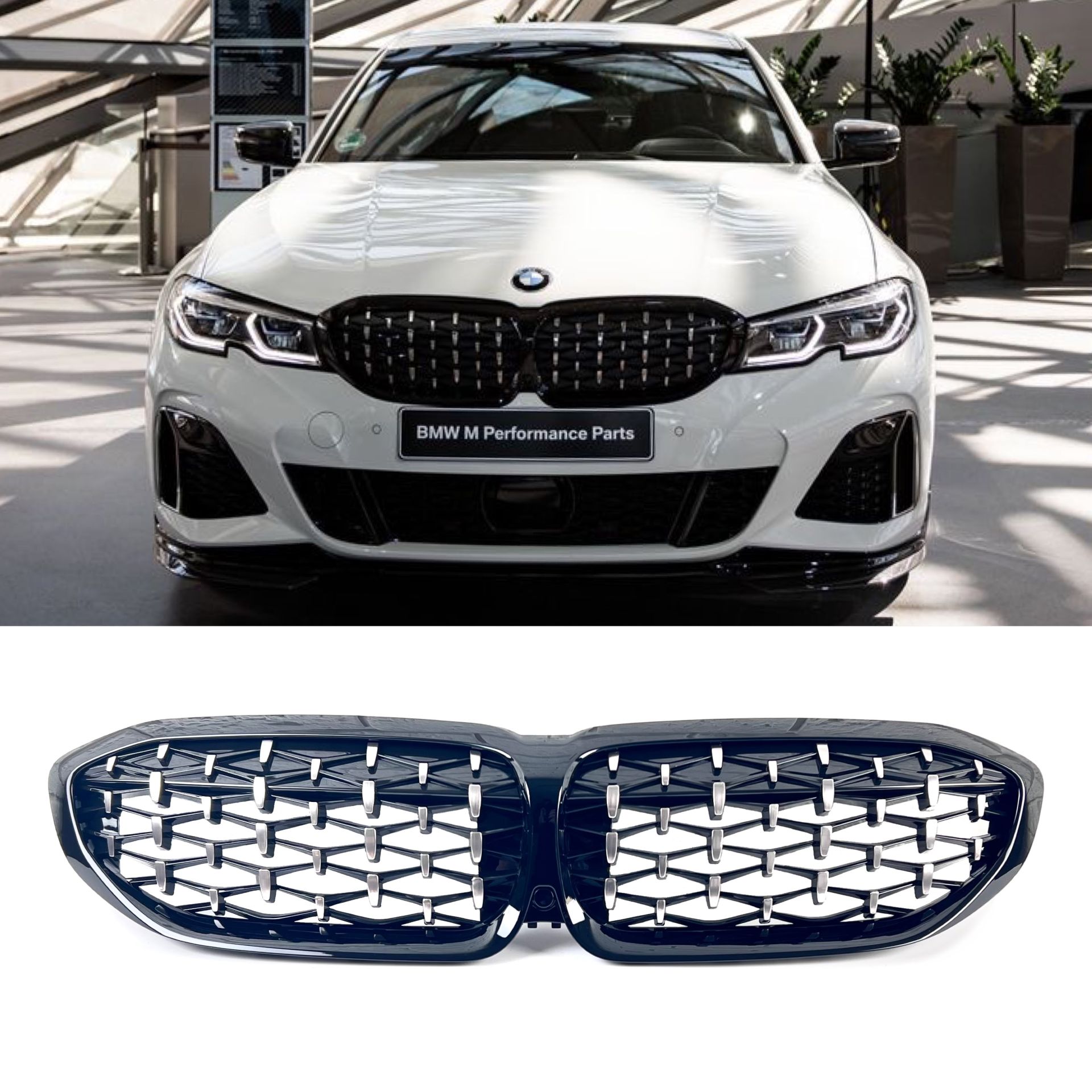 Решітка радіатора Diamond BMW 3 Series G20 G21 2019-2022 чорна з хромом