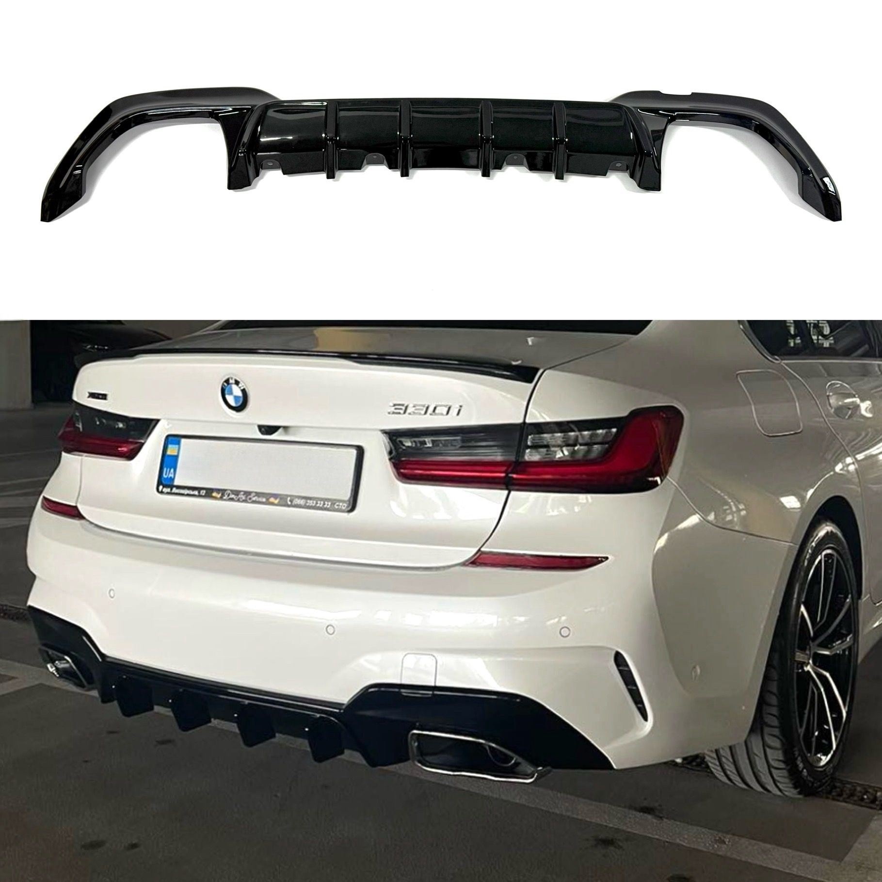 Накладка заднего бампера диффузор M-Performance 340i черная BMW 3 series G20 2019-2022